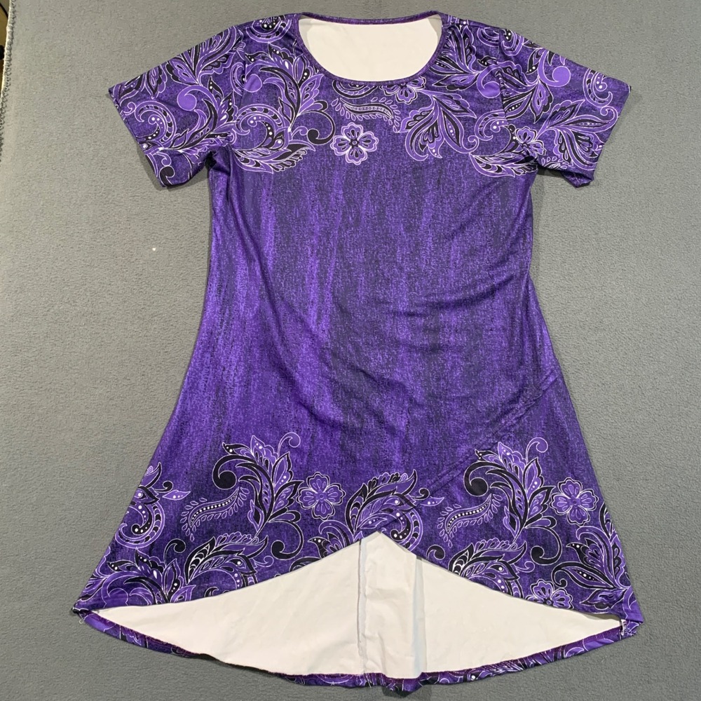 Hi-Low Mumu Dress Womens 1XL Purple Paisley Floral Short Sleeve Boho